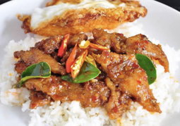 Thai chicken rice with chili paste and egg 