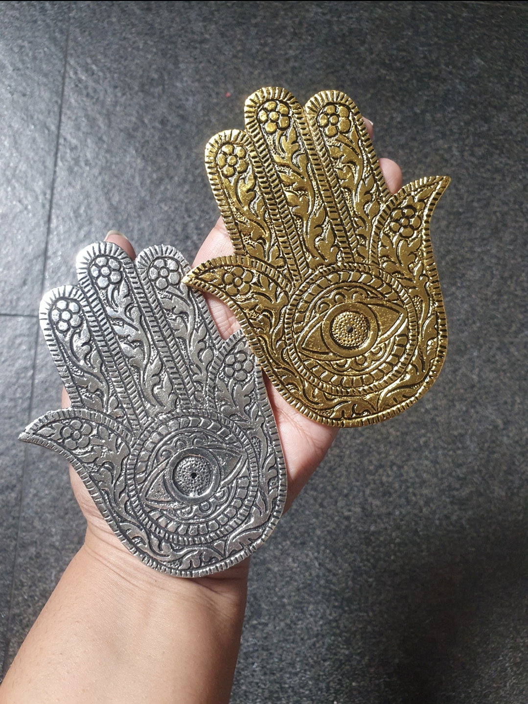 Hamsa hand incense stick holder- Gold & Silver_0