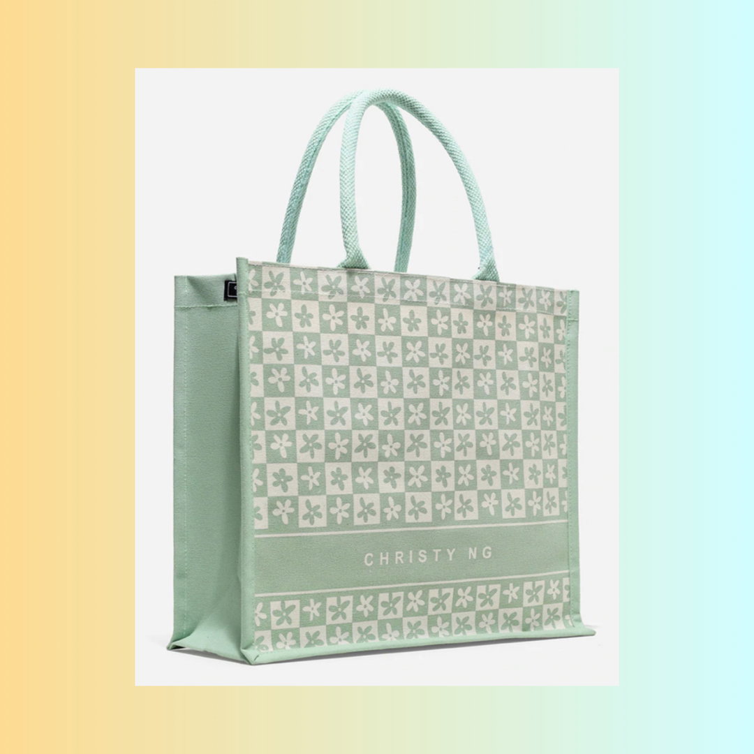 Flower Power Canvas Tote Bag [Sage Green/Large]