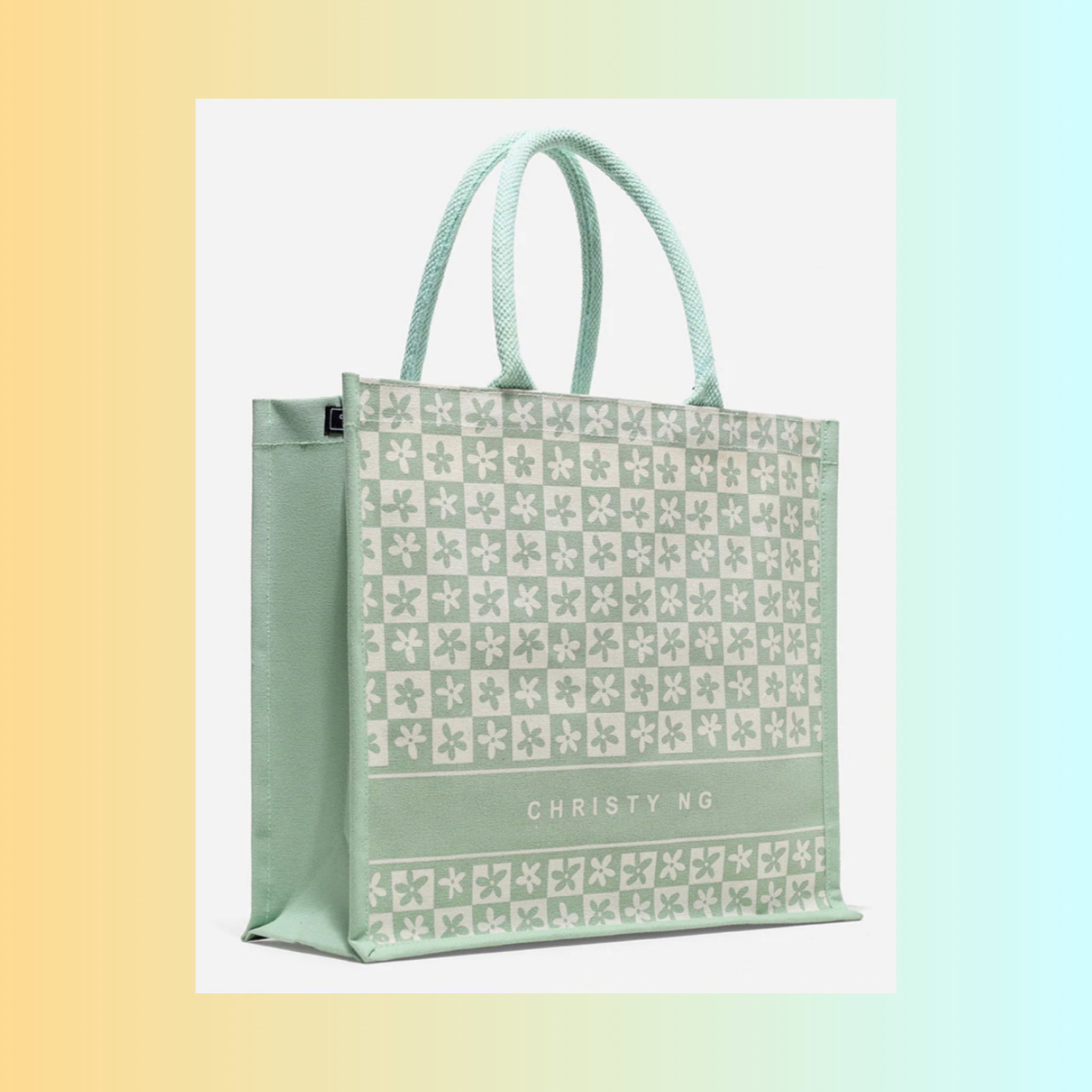 Flower Power Canvas Tote Bag [Sage Green/Large]_0