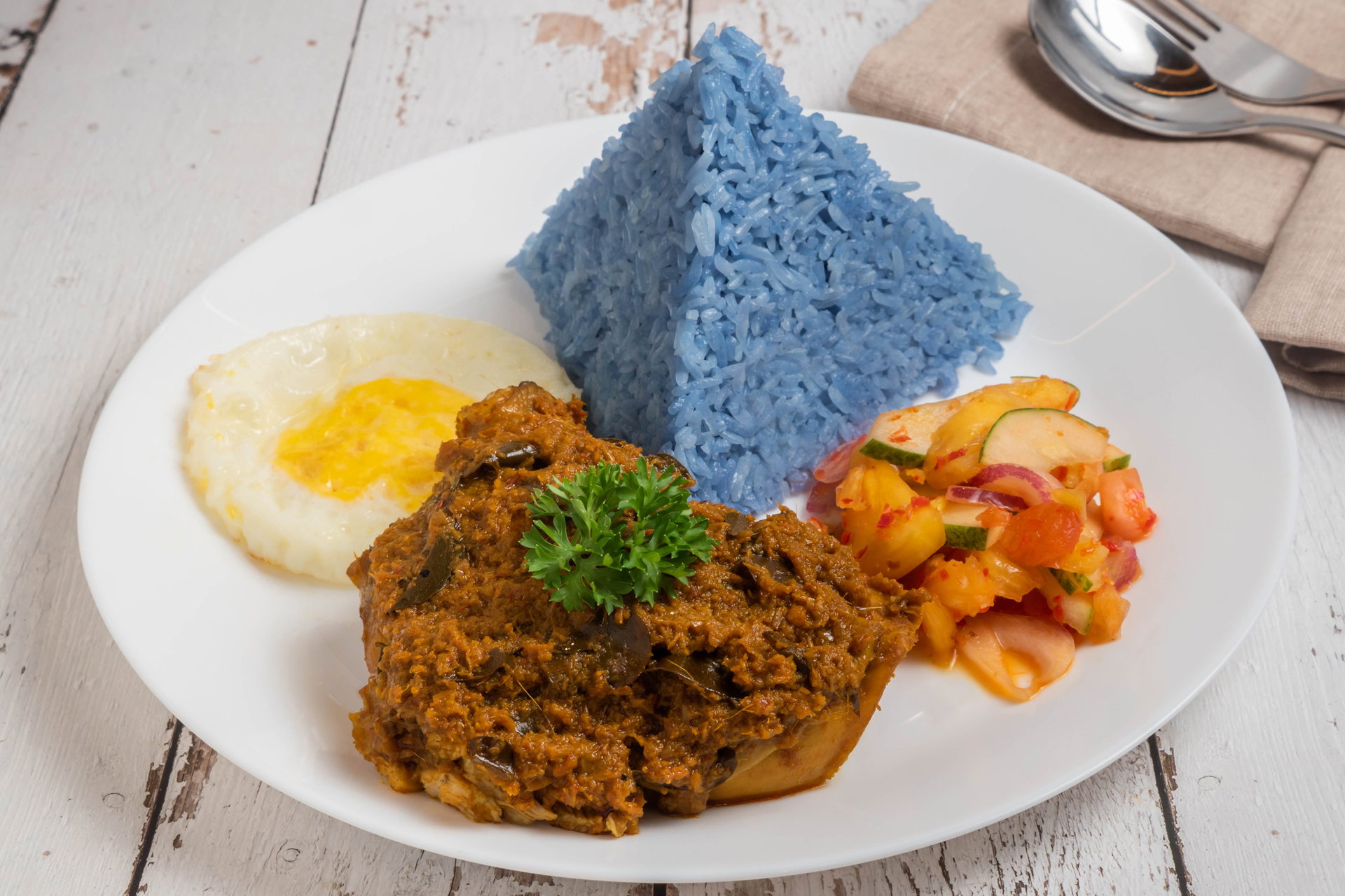 Turmeric Curry Chicken with Blue Rice  |  黄姜咖哩鸡蓝花饭  _0