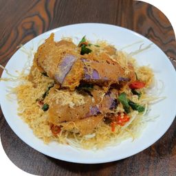 Crispy Eggplant with Chicken Floss 鸡肉松茄子