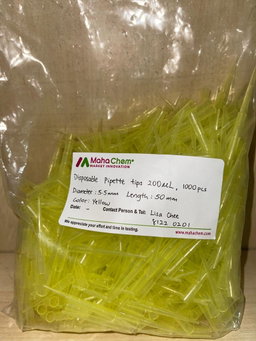 DISPOSABLE PIPETTE TIPS, 200uL, NON-STERILE, AUTOCLAVABLE, DIAMETER: 5.5MM (PACK OF 1000)