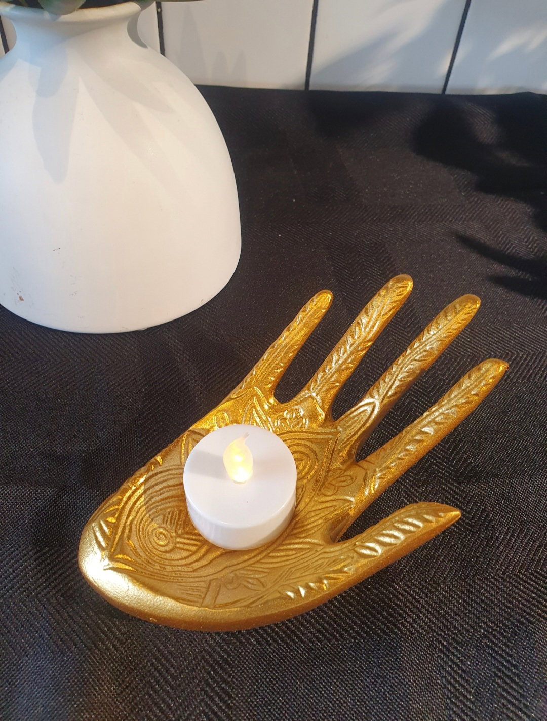 Gold / Black Hand Tealight Crystal Holder