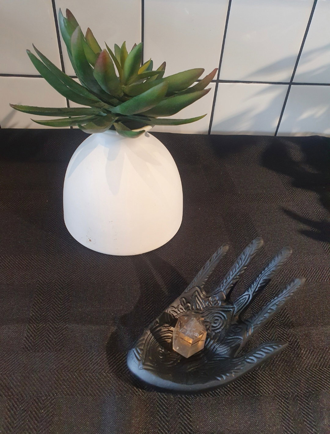 Gold / Black Hand Tealight Crystal Holder_1