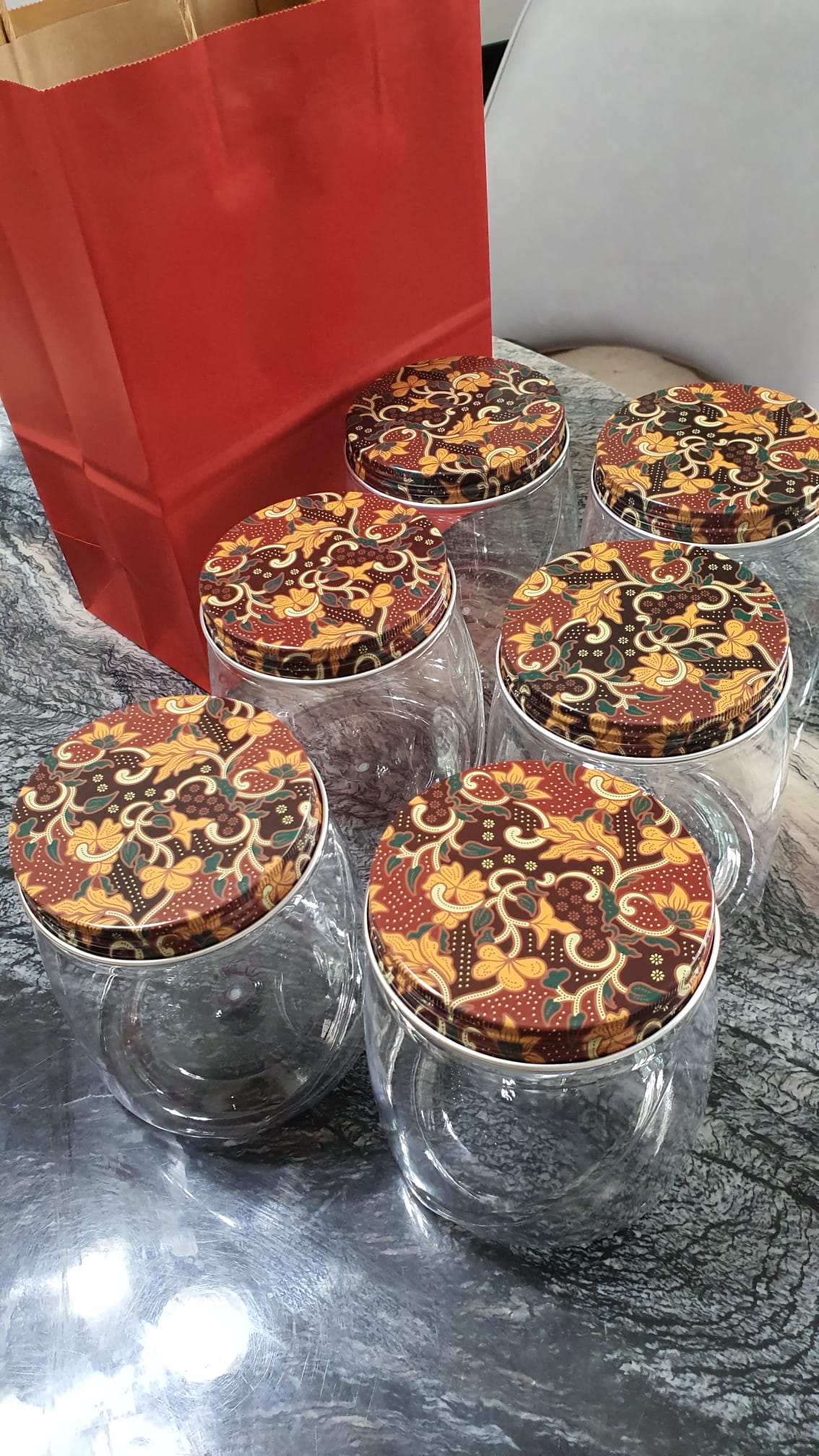 Plastic Cookies Bottles / Containers with Brown Batik design lid cover._1