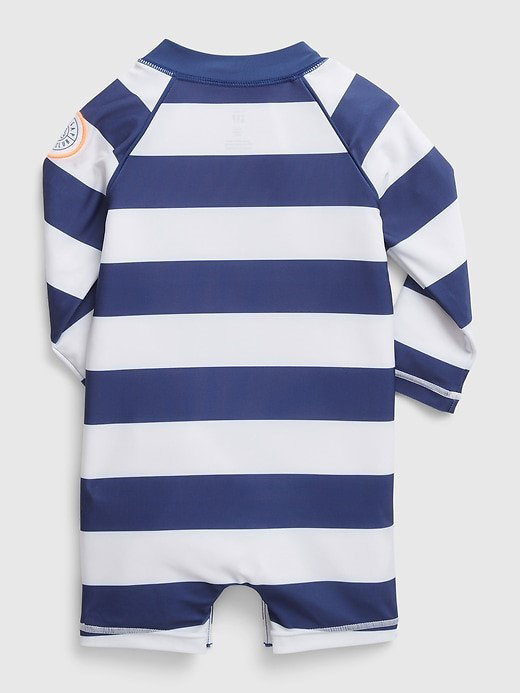 Blue Stripes Rash Guard one piece with Hat_1