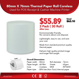 Thermal Paper Roll Coreless | WoodFree Paper Roll