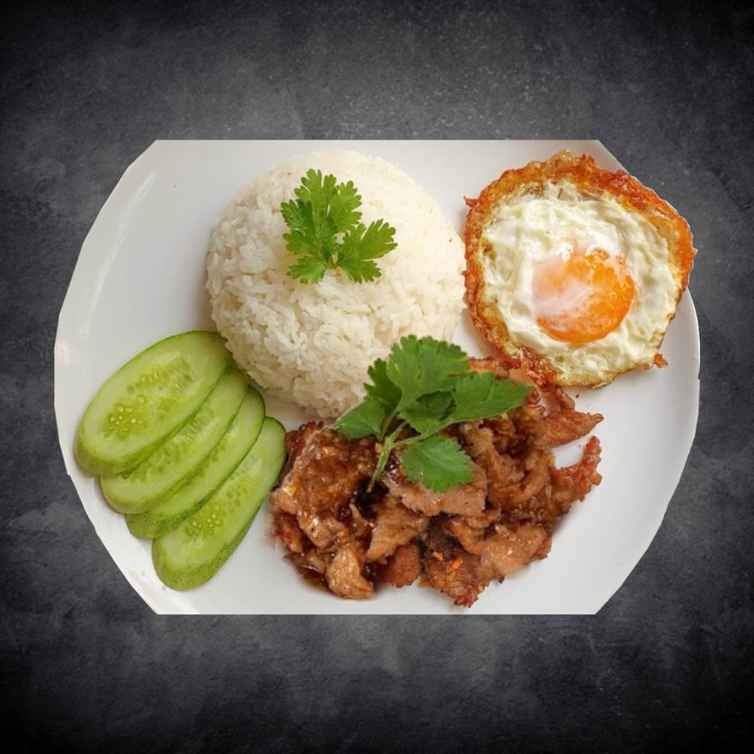 Stir-Fried Garlic Pork Rice With Sunny Egg