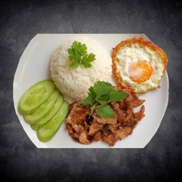 Stir-Fried Garlic Pork Rice With Sunny Egg