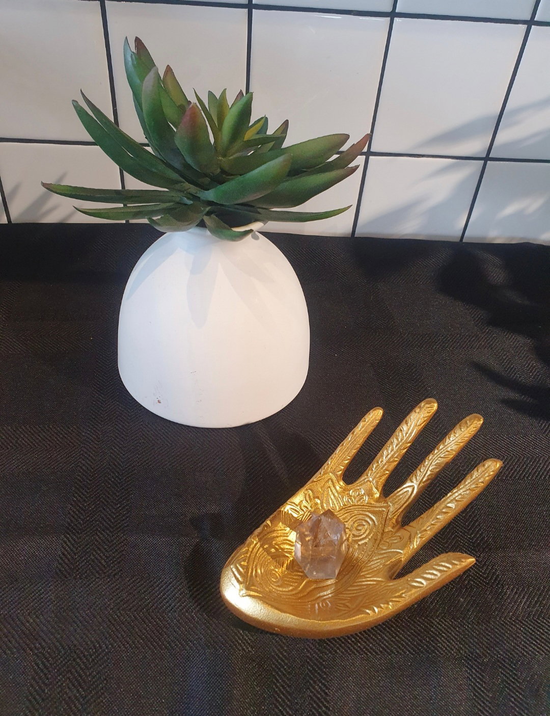 Gold / Black Hand Tealight Crystal Holder_4