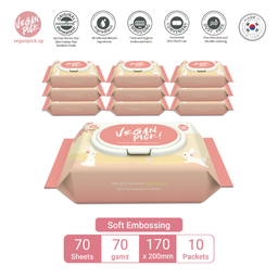 VeganPick Soft Embossing Baby Wipes (Cap Type), 70sheets x 10packs